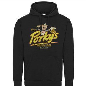 Get It At Porkys 1954 Distressed Old 1980s Funny Graphic Hoodie Sweater
